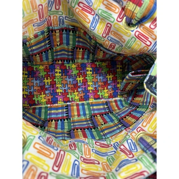 Vintage Teacher Tote Bag ABC Crayon School Theme Cotton Canvas 13.5x10.5 Exc Con - Picture 8 of 16